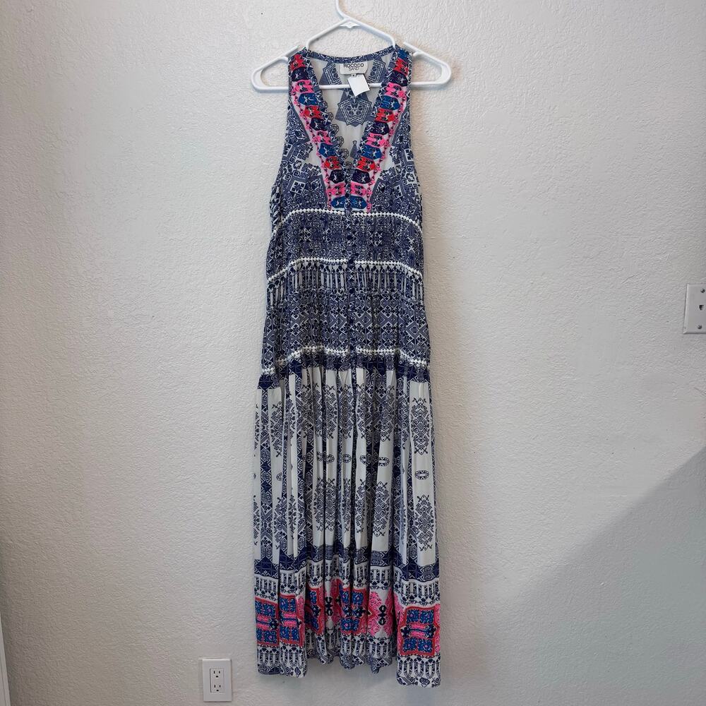 Rococo Sand Silk Ionic Printed Embroidered Maxi Dress Boho Resortwear Maximalist - Picture 2 of 9